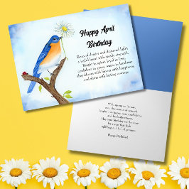 Cartão Feliz aniversário de abril com o pássaro azul