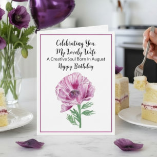 Cartão Feliz Aniversário de Agosto da Esposa Roxo Papoula