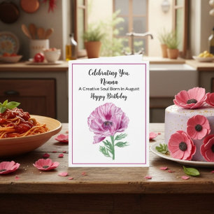 Cartão Feliz Aniversário de Agosto da Nonna Roxa Papoula
