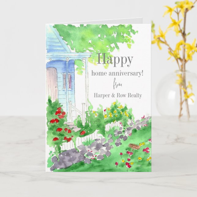 Cartão Feliz Aniversário de Casa Cobblestone Cottage Pers (Flor Amarela)