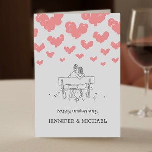 Cartão Feliz Aniversário de Casamento Casal Casado Coraçõ