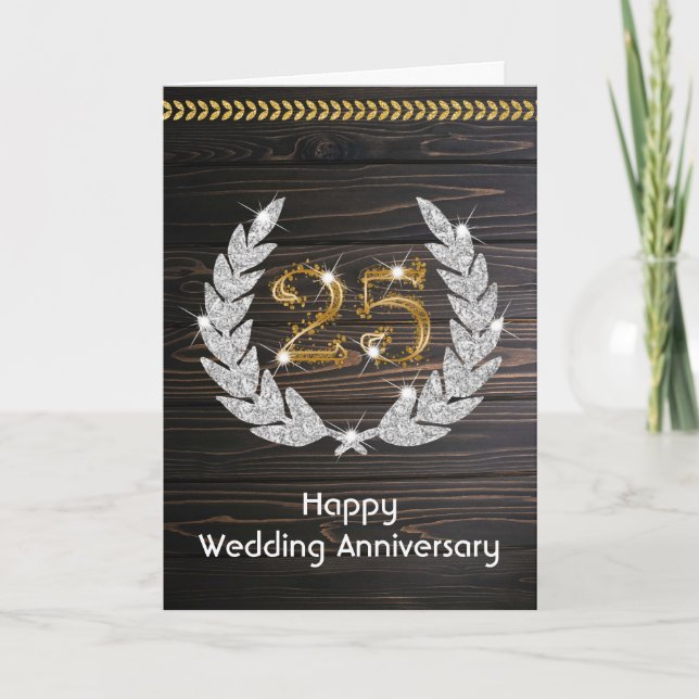Cartão Feliz Aniversário de Casamento de 25 Silver (Frente)