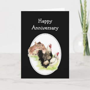 Cartão Feliz Aniversário de Casamento Fazenda, Frango Cai