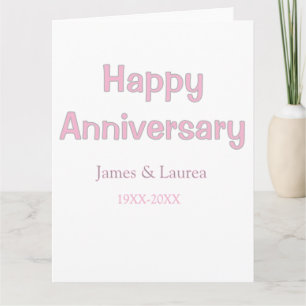 Cartão Feliz aniversário de casamento nome data ano rosa 