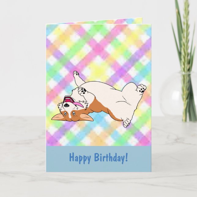 Cartão Feliz Aniversário de Cima para Baixo Cartoon Corgi (Frente)