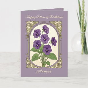 Cartão Feliz aniversário de fevereiro Viola Flores
