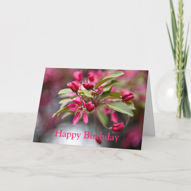 Cartão Feliz Aniversário de Flores de Maçã Vermelh (Frente)