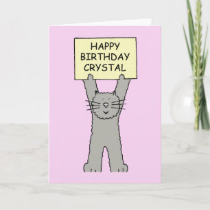 Cartão Feliz Aniversário de Gato de Cartoon Cristal