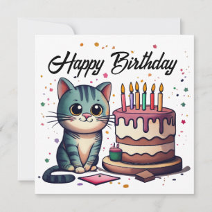 Cartão Feliz Aniversário de Gato Gato