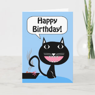 Cartão Feliz Aniversário de Gato, Presente na Caixa de At