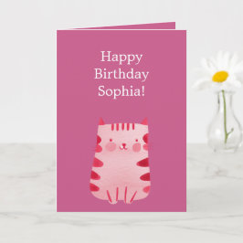 Cartão Feliz Aniversário de Gato Rosa