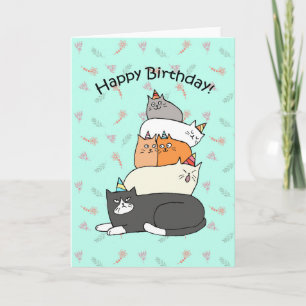 Cartão Feliz Aniversário de Gatos Felizes e Engraçados