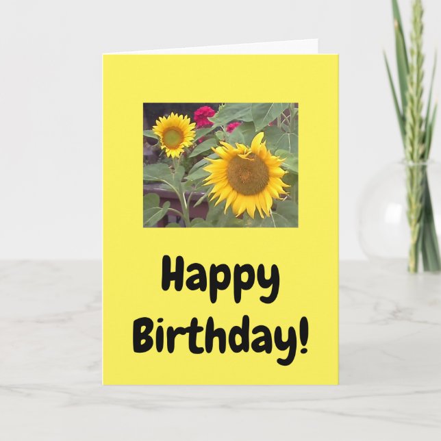 Cartão Feliz aniversário de girassol! (Frente)