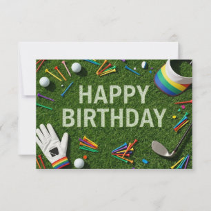 Cartão Feliz Aniversário de Golfe no Verde