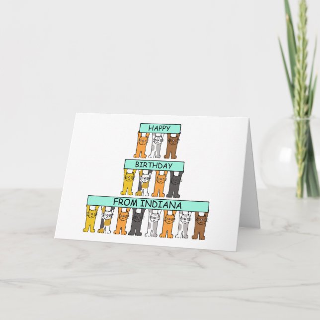 Cartão Feliz aniversario de Indiana, gatos dos desenhos (Frente)