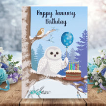 Feliz Aniversário de Janeiro Coruja da Neve com Bo