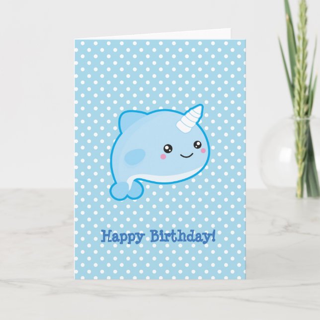 Cartão Feliz aniversario de Kawaii Narwhal (Frente)