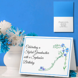 Cartão Feliz aniversário de setembro avó Blue Asters 