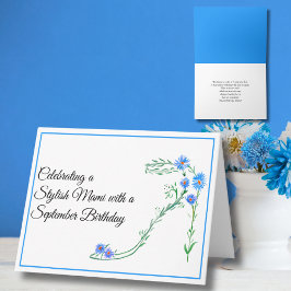 Cartão Feliz aniversário de setembro Mami Blue Asters 