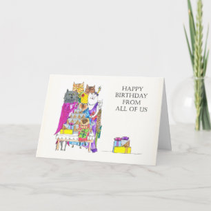 Cartão Feliz Aniversário De Todos Nós, Caracteres De Gato