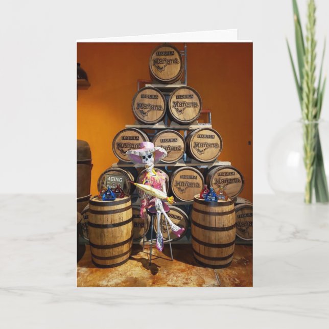 CARTÃO "FELIZ ANIVERSÁRIO" DE UM ESQUELETO BÊBADO (Frente)