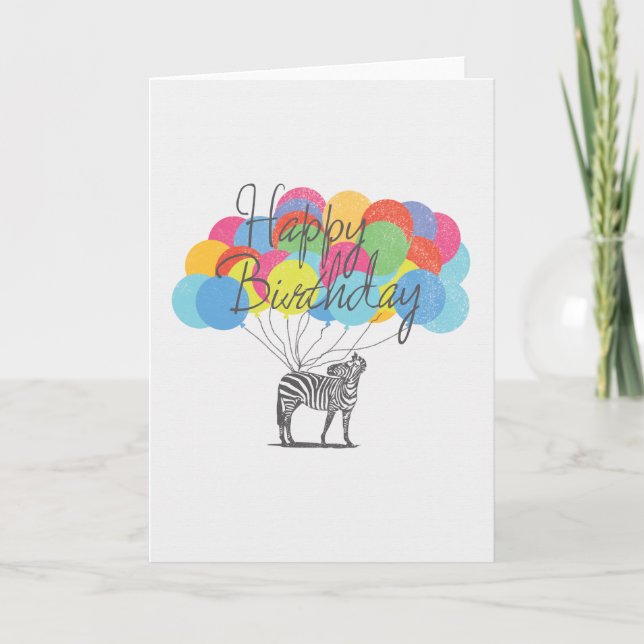 Cartão Feliz Aniversário De Uma Zebra Com Balões (Frente)