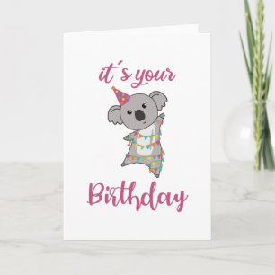 Cartão Feliz Aniversário Deseja-Lhe Animais Cutes De Koa