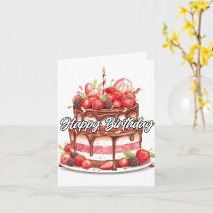 Cartão Feliz Aniversário Design de Bolo de Chocolate
