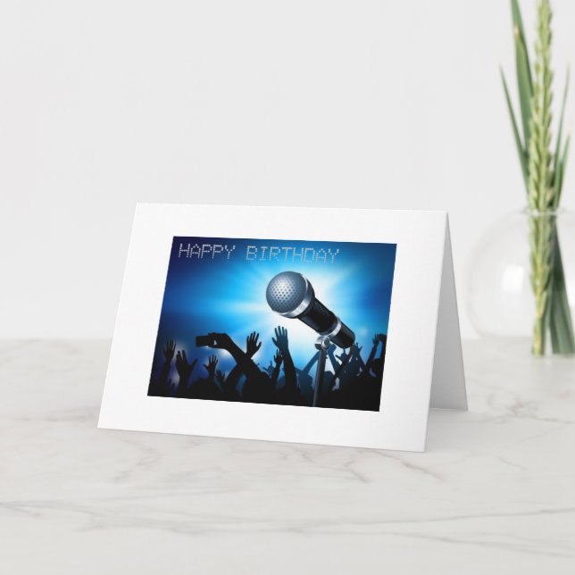 Cartão Feliz Aniversário - Design do Estilo Karaoke (Frente)