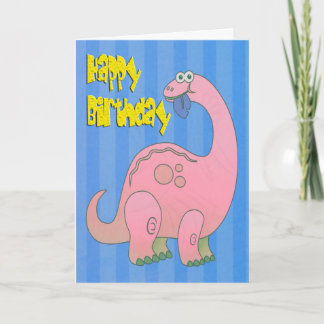 Cartão Feliz aniversário dinossauro rosa