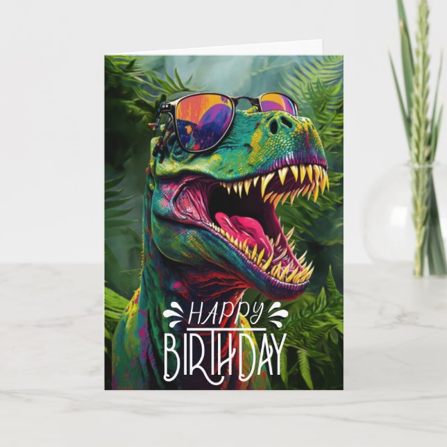 Cartão Feliz Aniversário Dinossauro Selva Legal Jurássica (Frente)