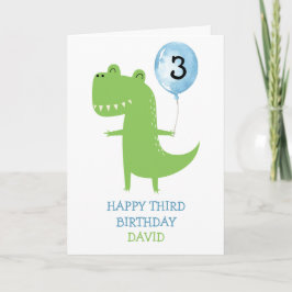 Cartão Feliz Aniversário Dinossauro T-Rex Cute Balão