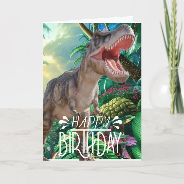 Cartão Feliz Aniversário Dinossauro T Rex Jurasson (Frente)