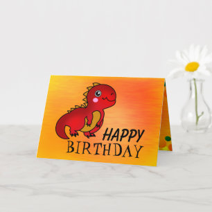 Cartão Feliz Aniversário Dinossauro Vermelho Cute