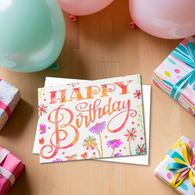 Cartão Feliz Aniversário Divertido Doce Trendência Floral (Criador carregado)