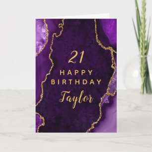Cartão Feliz Aniversário do Agate Roxo e Dourado