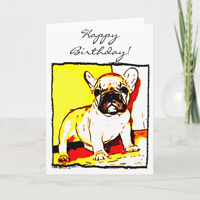 Cartão Feliz Aniversário do Bulldog Francês (Frente)