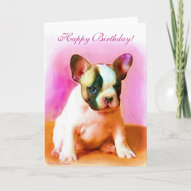 Cartão Feliz Aniversário do Bulldog Francês (Frente)