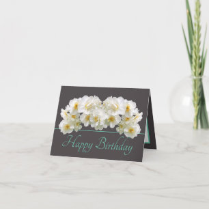 Cartão Feliz Aniversário do Buquê Daffodilo Branco Azul C