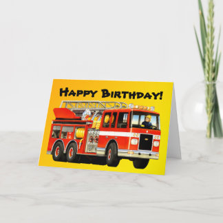 Cartão Feliz Aniversário do Caminhão de Fogo da Criança