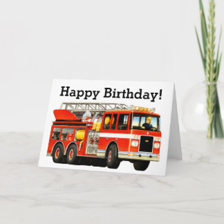 Cartão Feliz Aniversário do Caminhão de Fogo Vermelho Per