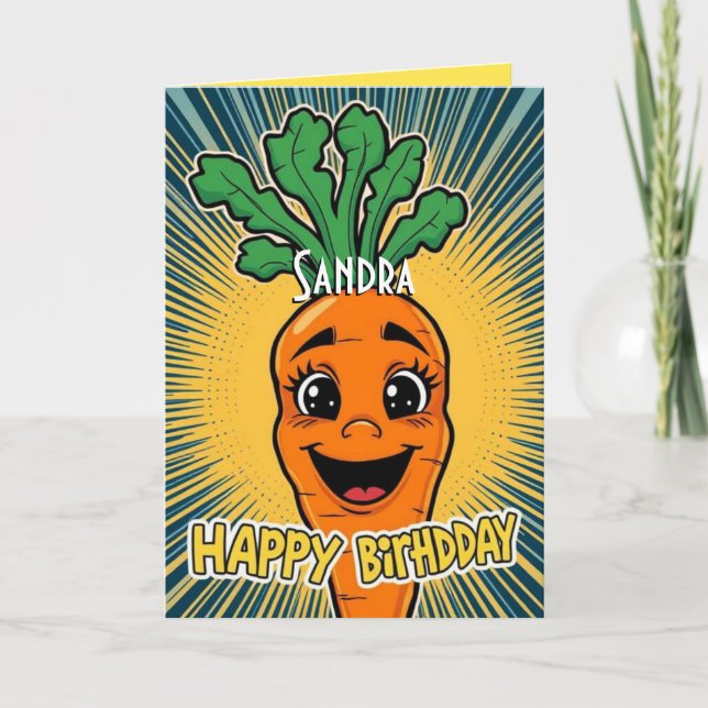 Cartão Feliz Aniversário do Carrot Engraçado (Frente)