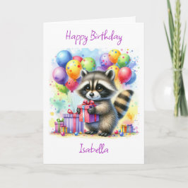 Cartão Feliz Aniversário do Cartoon Raccoon da Cáudia