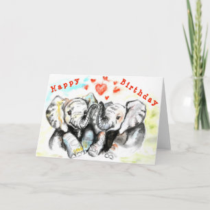 Cartão Feliz Aniversário do Casal Elefante - Amor