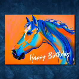 Cartão Feliz Aniversário do Cavalo de Abstrato Azul e Lar