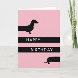 Cartão Feliz Aniversário do Dachshund, rosa-quente e engr