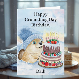Cartão Feliz aniversário do Dia da Marmota com Bolo