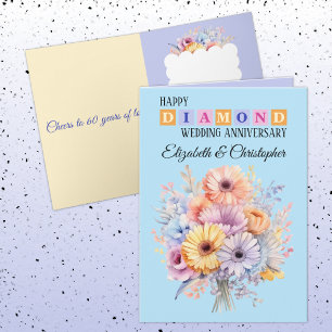 Cartão Feliz Aniversário do Diamond nomes flores azuis