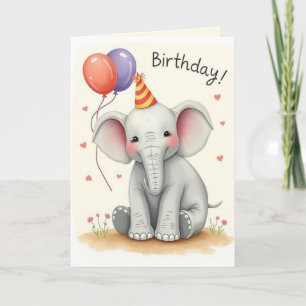 Cartão Feliz Aniversário do Elefante Engraçado