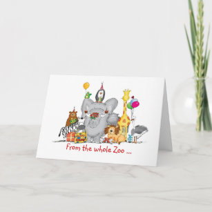 Cartão Feliz Aniversário do Grupo - Animais do Jardim Zoo